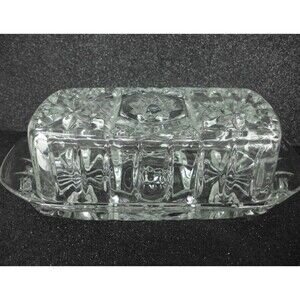 Vintage Star of David Anchor Hocking Pressed Glass Butter Dish with Lid 1960s